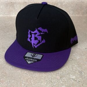 Black & Purple Snapback Hat with Embroidered Graphic